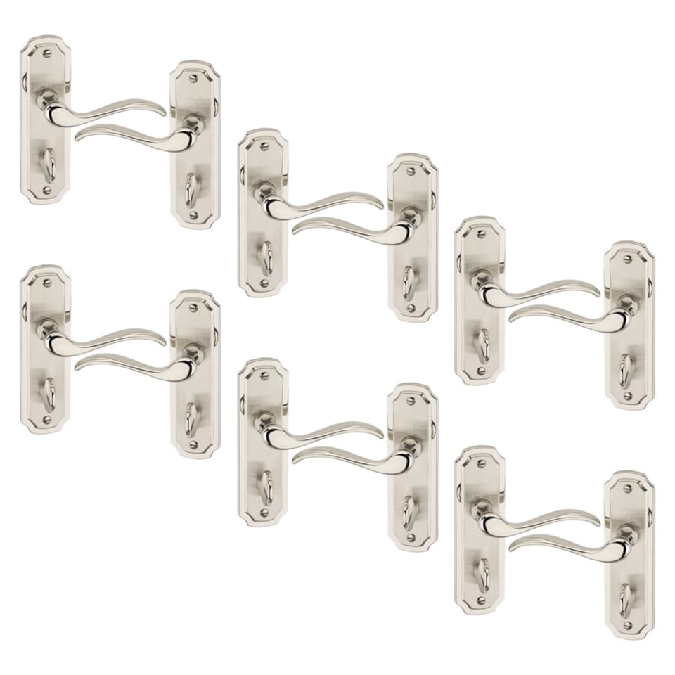 image 1 of Constance Metal Lever Latch Door Handles Set Rose Internal, External | Silver | 6x Satin Nickel Bathroom
