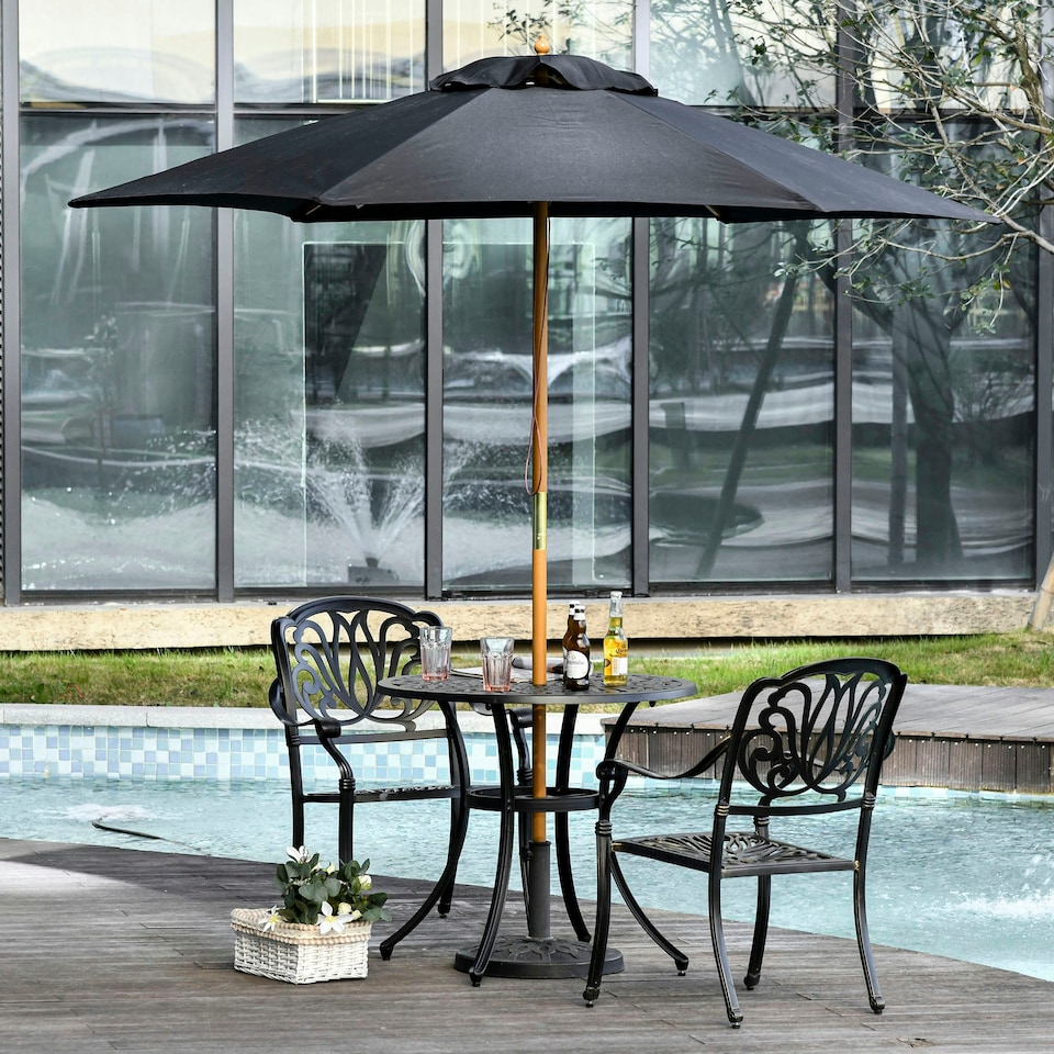 image 1 of Outsunny 2.5m Wood Garden Parasol Sun Shade Patio Umbrella Canopy