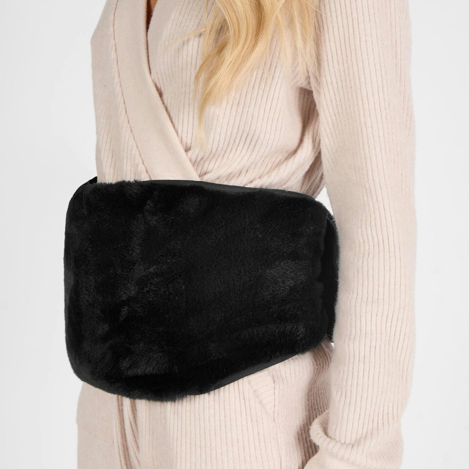image 1 of OHS 1L Extra Long Hot Water Bottle & Soft Winter Warm Faux Fur Cover Body Wrap - Black