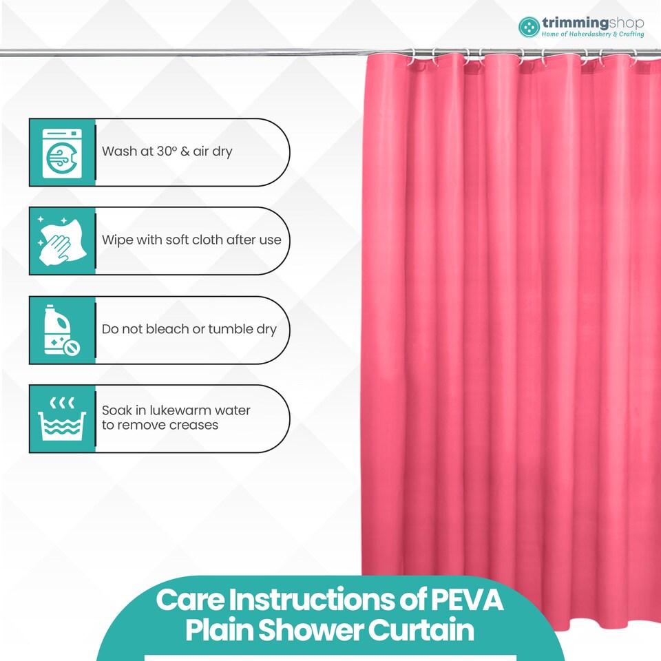 image 1 of Hot Pink Mould & Mildew Resistant Shower Curtain with 12 Hooks - 180x180cm