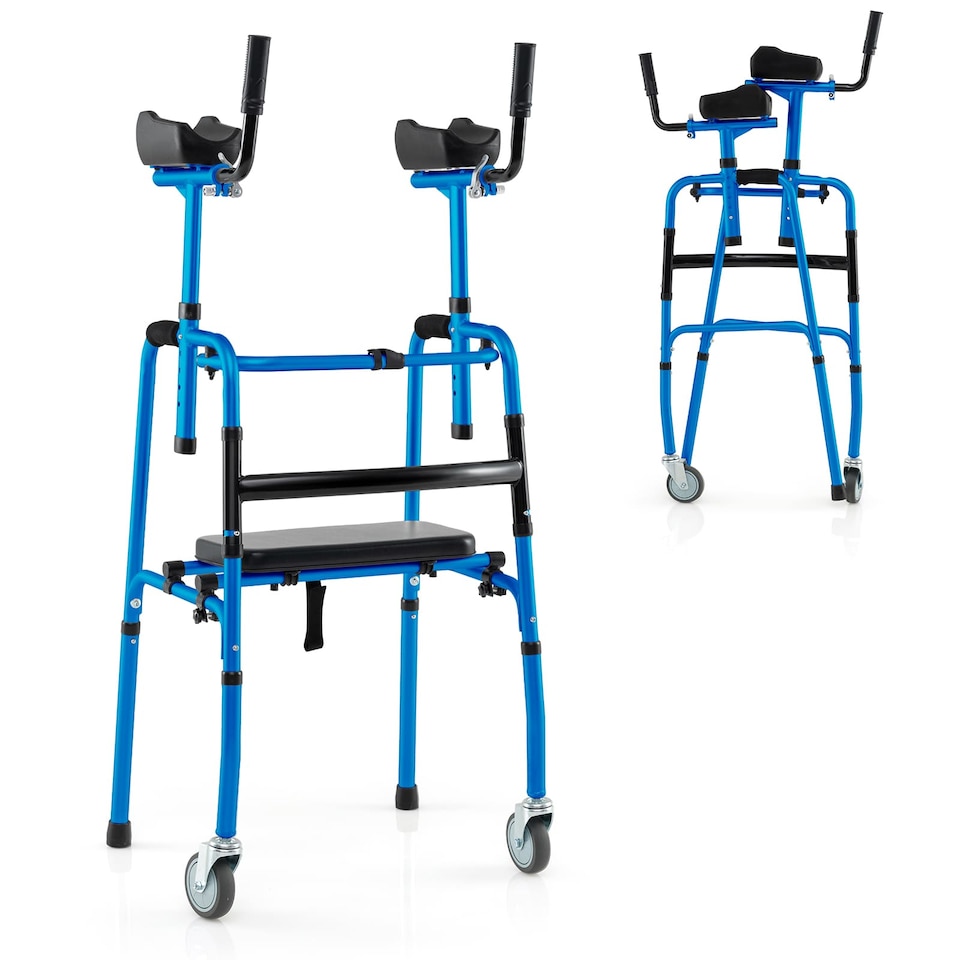 image 1 of COSTWAY Versatile Rolling Walker All Terrain Stand-Assist Walker-Navy