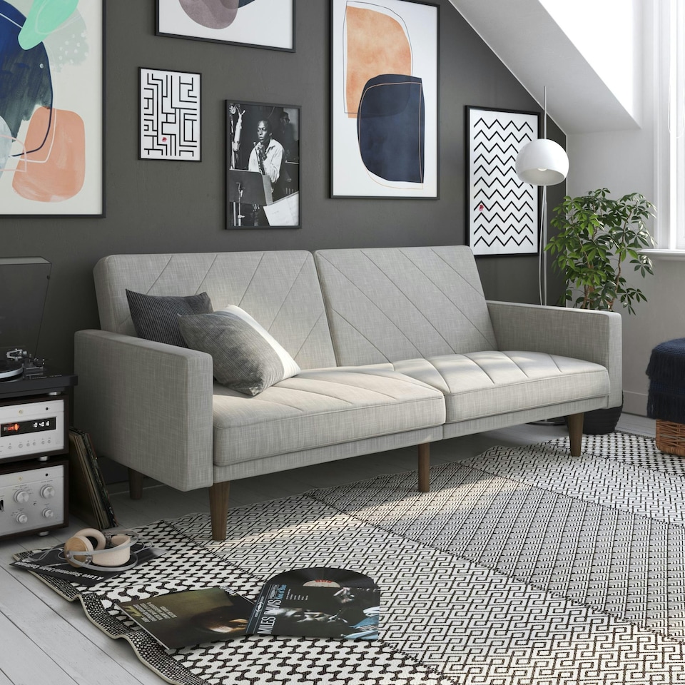 image 1 of Paxson Clic Clac Sofa Bed in Light Grey Fabric Grey | LIGHT GREY