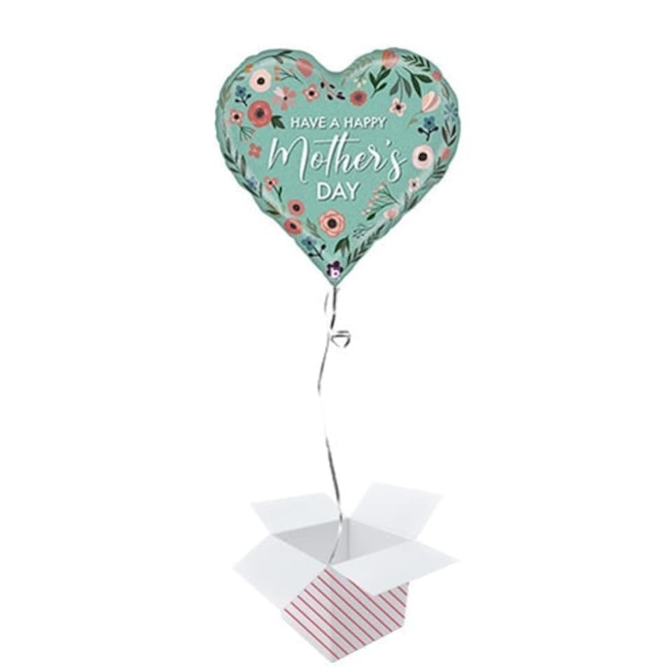 Mint Mother's Day Heart Holographic Helium Foil Giant Balloon - Inflated Balloon in a Box