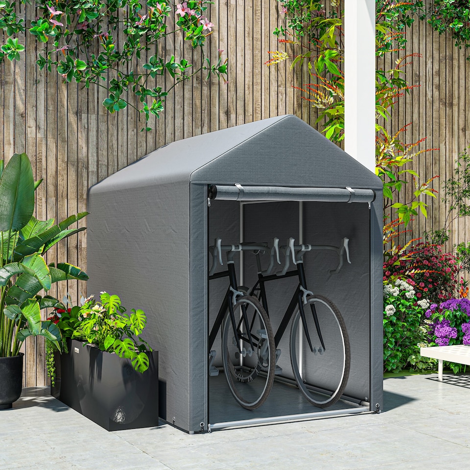 image 1 of Outsunny 1.2 x 1.8m Garden Storage Shed Tent, Portable Shed Shelter with Galvanised Steel Frame and Large Door, for Motorbike, Garden Tools, Bike Storage | Grey | 1