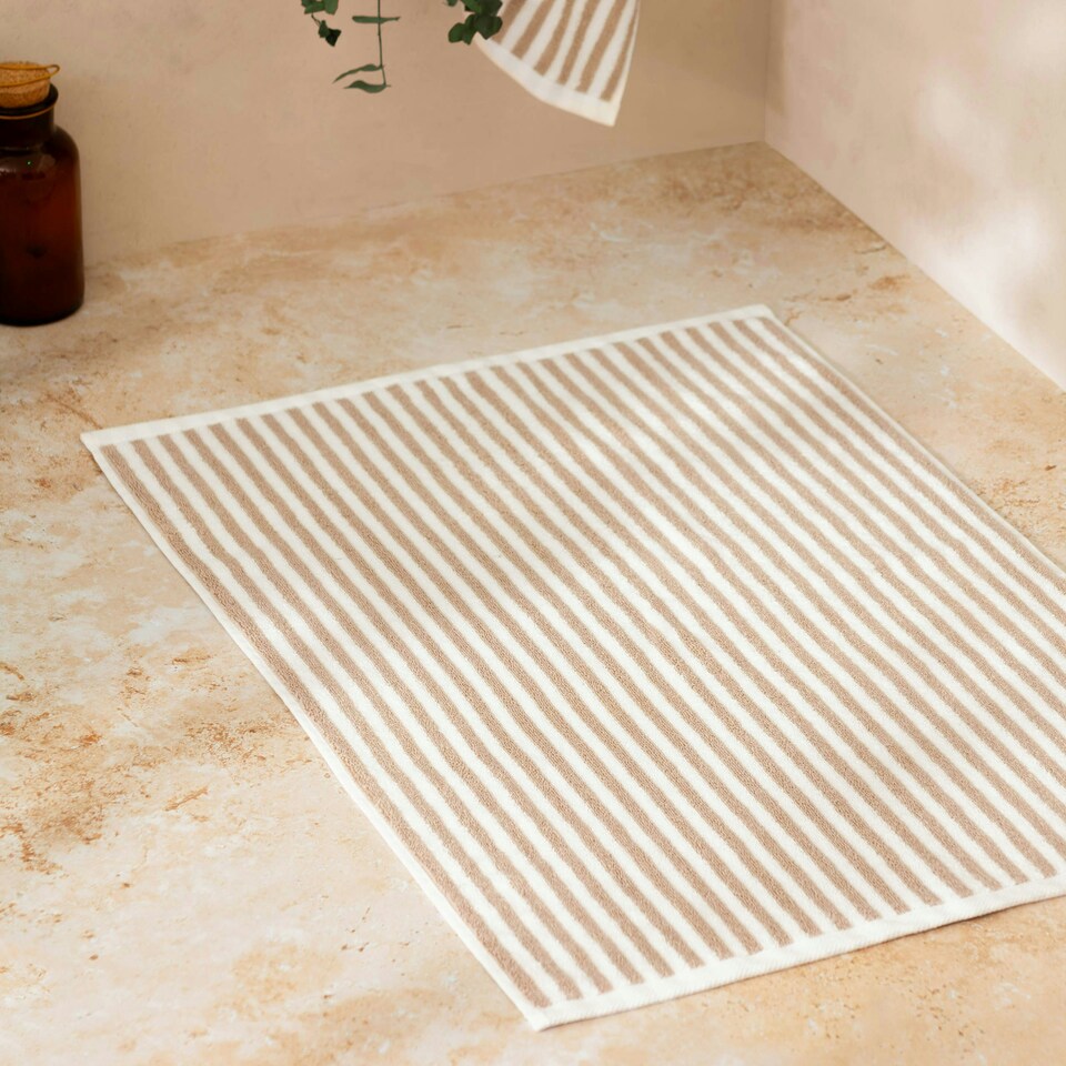 Yard Hebden Striped Cotton Natural Bath Mat Cream | 50 cm x 70 cm