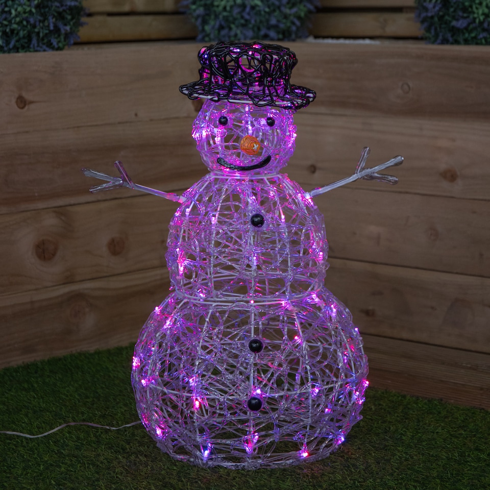 image 1 of 60cm Indoor Outdoor Acrylic Snowman Christmas Decoration with Colour Changing LED