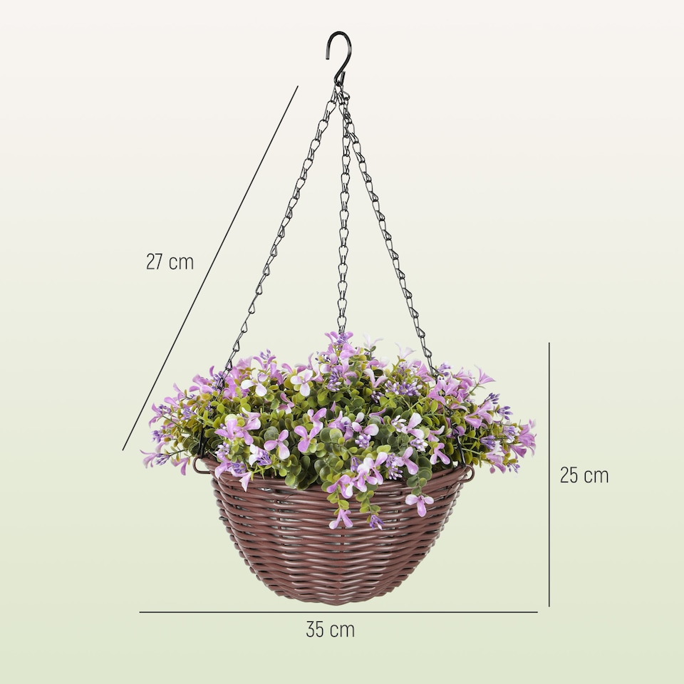 image 1 of HOMCOM Artificial Flowers in Basket Set of 2 with 75 Leaves and 15 Flowers | Purple | Purple
