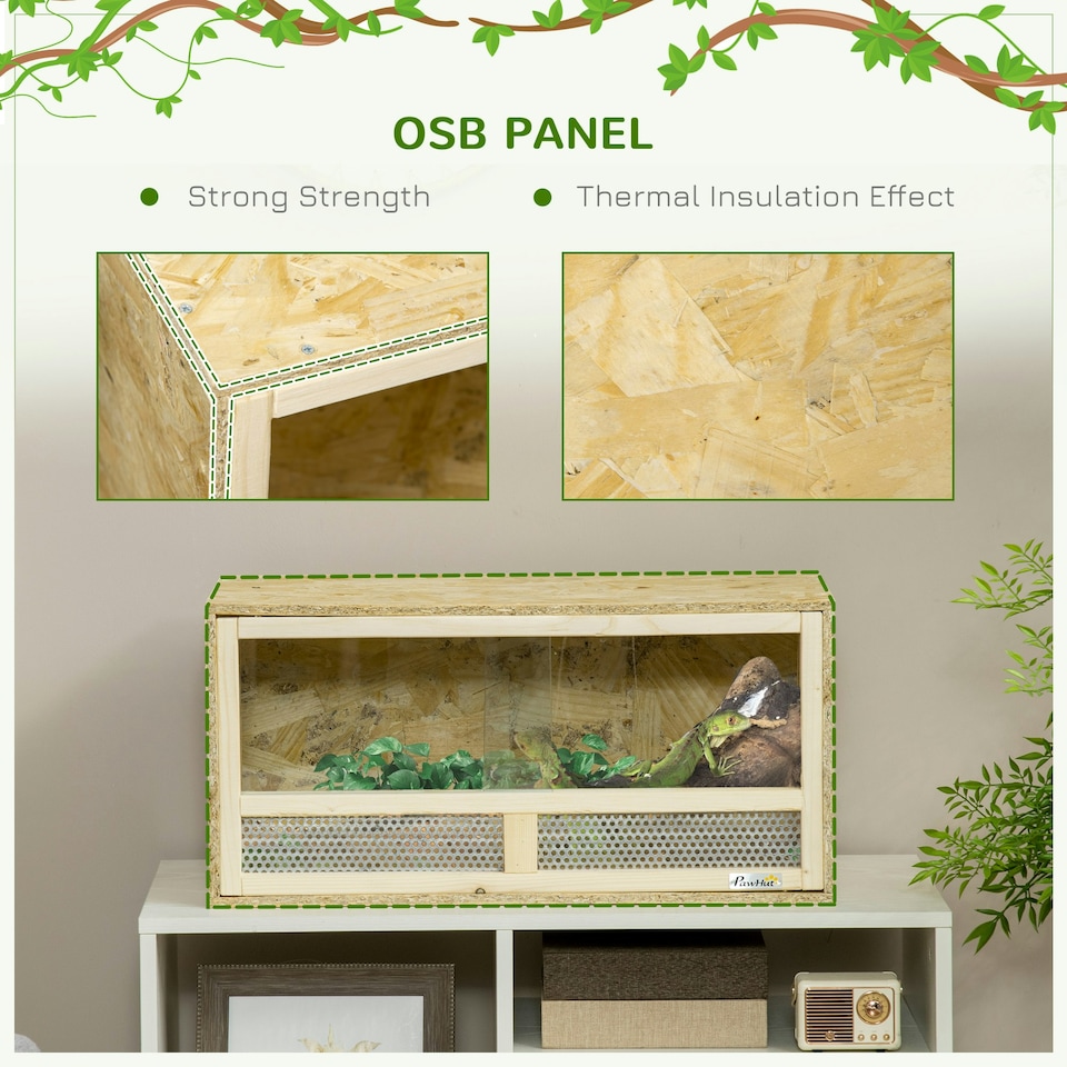 image 1 of PawHut 60cm Reptile Terrarium Vivarium w/ Glass Sliding Doors, Breathable Mesh