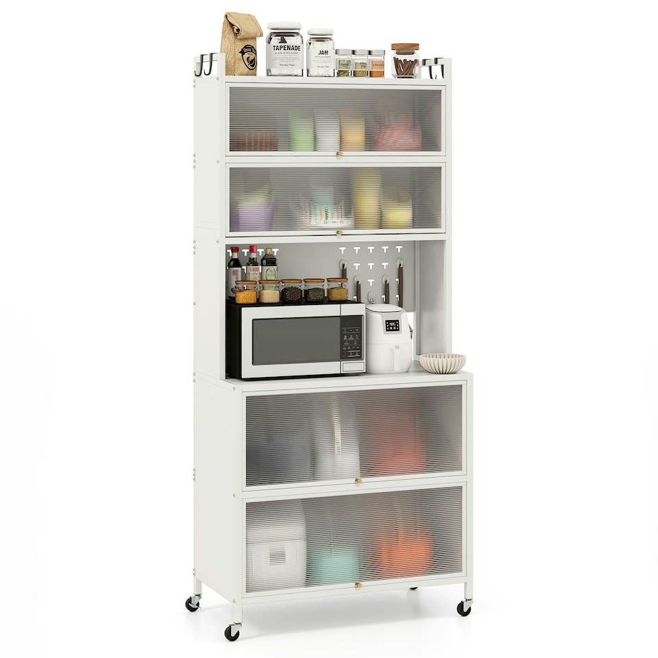 image 1 of COSTWAY 6-Tier Kitchen Pantry Cabinet Buffet Cabinet White White