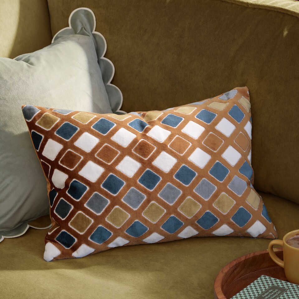 image 1 of Furn Metro Diamond Velvet Cushion | Orange | Ginger