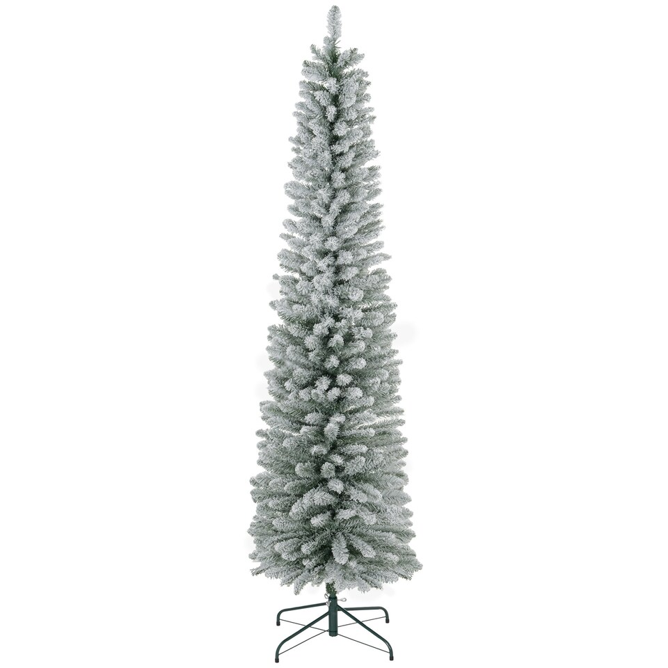 image 1 of HOMCOM 7 Foot Artificial Pencil Christmas Tree with Snow Flocked Tips, White