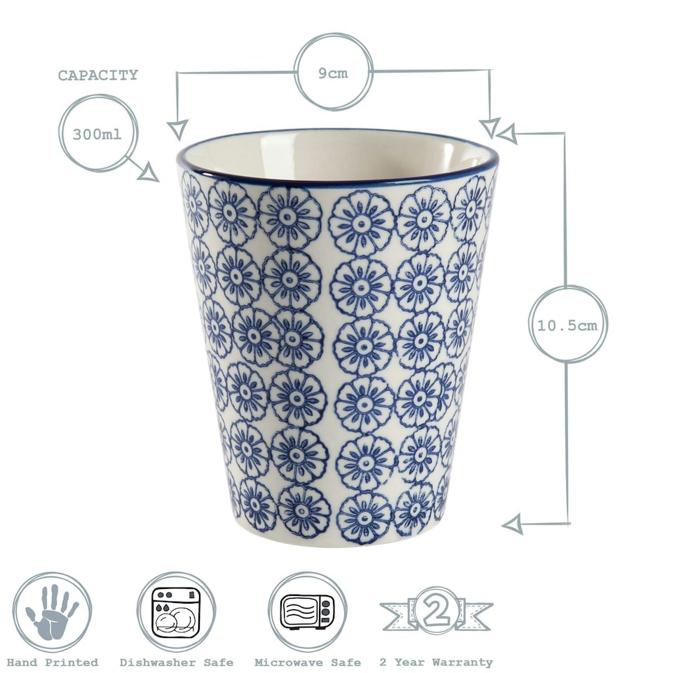 image 1 of Nicola Spring Hand-Printed Tumblers - 300ml - Navy - Pack of 6