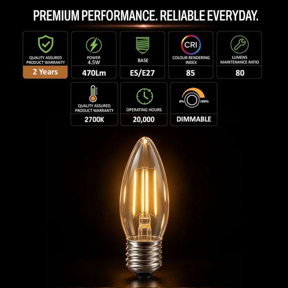 image 1 of BELL Lighting E27 Edison Screw Dimmable LED Filament Candle Warm White 2700K