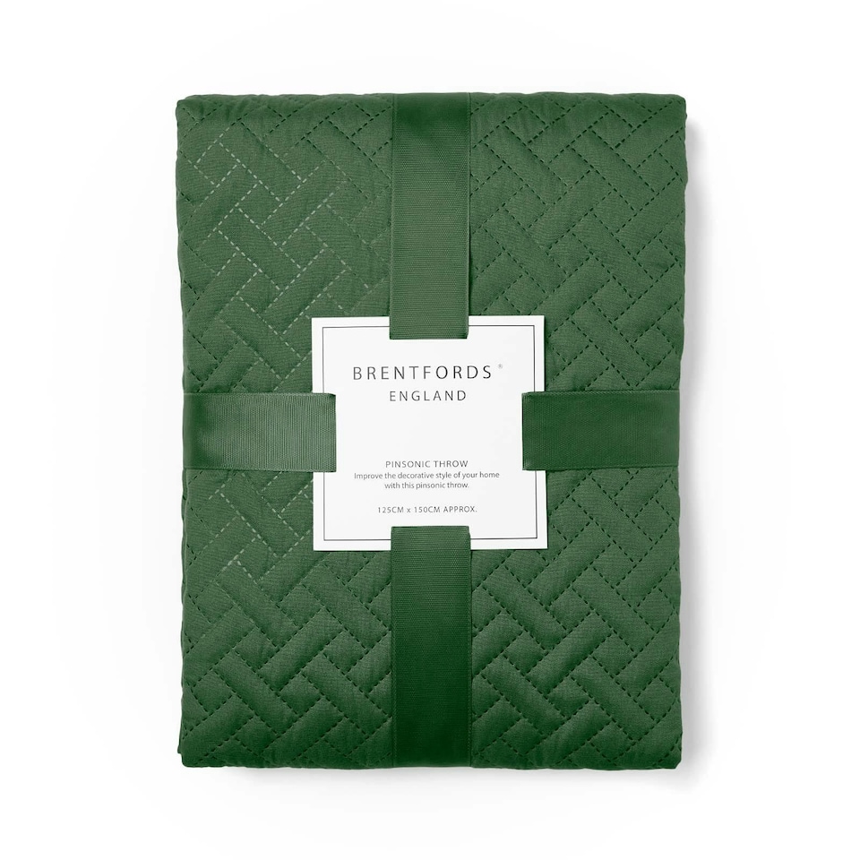 image 1 of OHS Geo Pinsonic Blanket Quilted Bedspread, 200x240cm - Forest Green