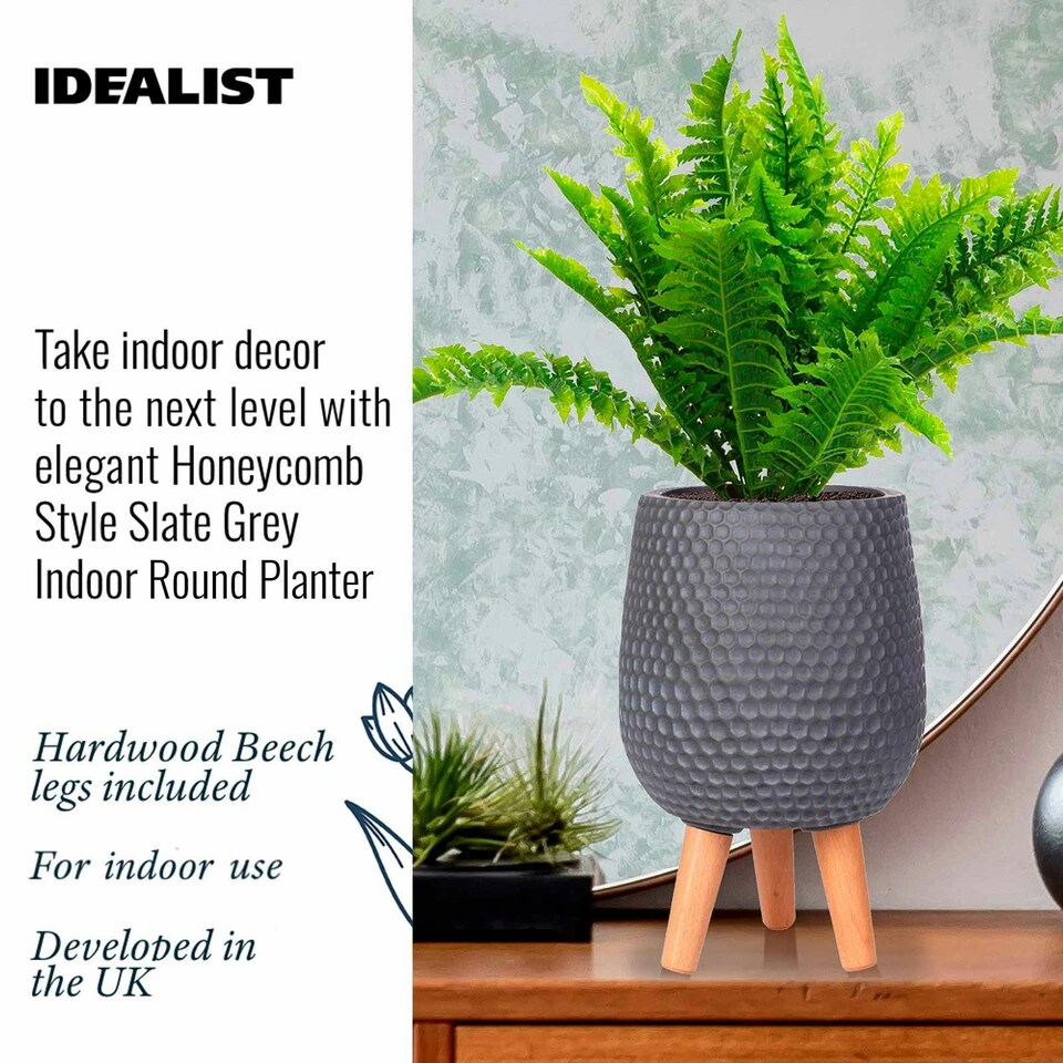 image 1 of Honeycomb Style Green Grey Planter with Legs, Round Indoor Plant Pot Stand for Indoor Plants by Idealist Lite D21 H34 cm, 6L