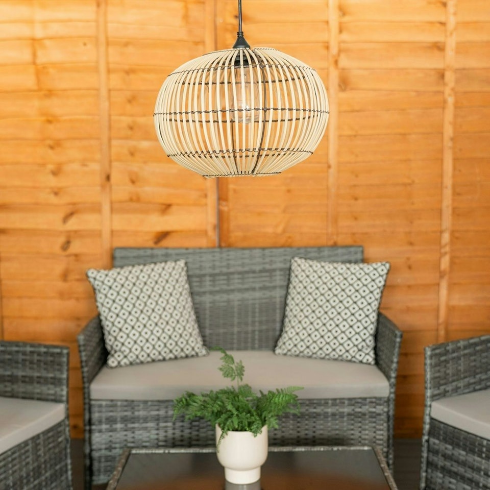 image 1 of ValueLights Solar Powered Natural Bamboo Outdoor Hanging Pendant Garden Pergola Light