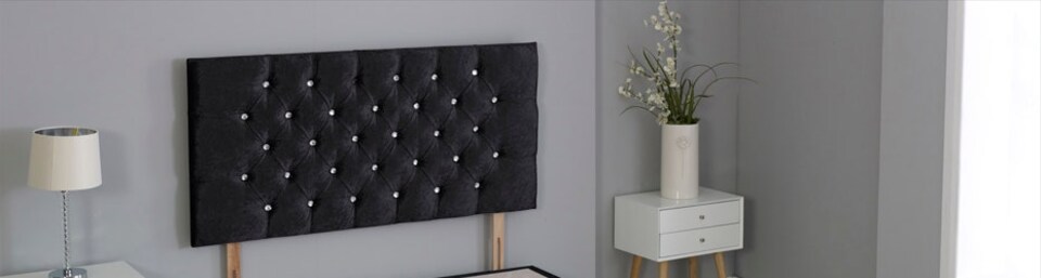 Black Crush Velvet Chesterfield Crystal Button Headboard | Black | 2FT6 Small Single 20"inch Headboard
