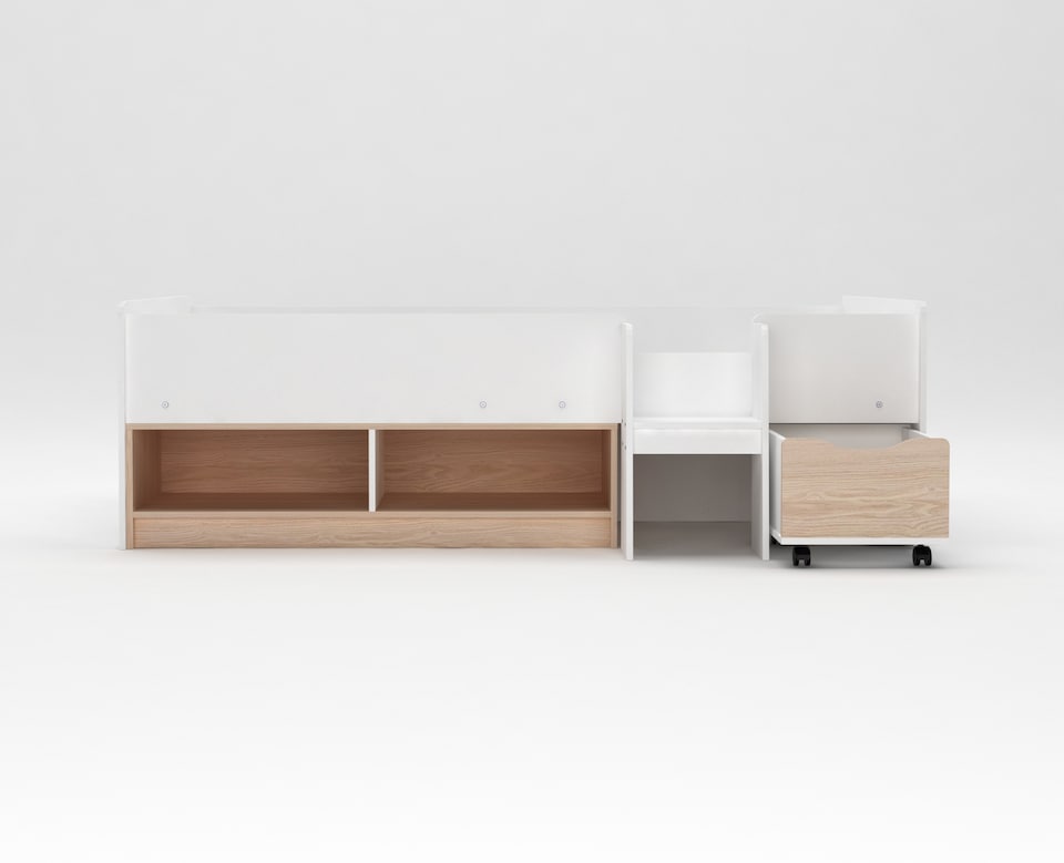 image 1 of Kidsaw, Cabin Bed with Cubes and Pullout Drawer, White/Oak