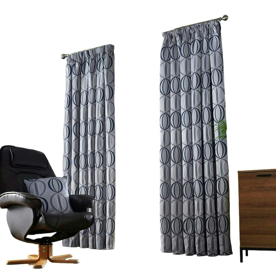 image 1 of Omega Lined Pencil Pleat Curtains - Navy -229cm x 229cm