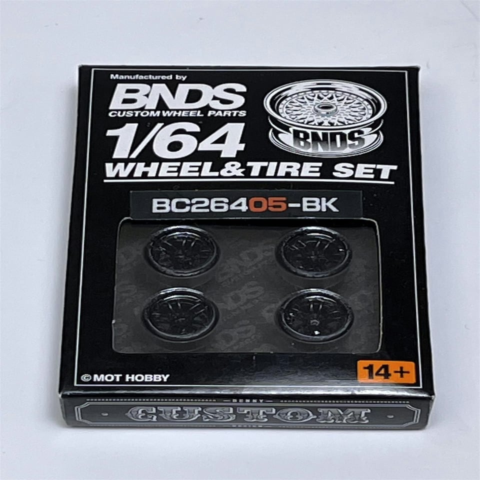 image 1 of BNDS Custom Wheel Parts Wheel and Tyre Set Flat Gloss Black 1:64 MOT Hobby BC26405BK