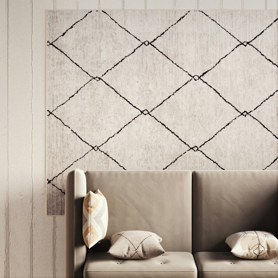 image 1 of Beige Contemporary Abstract Soft Chenille Washable Living Room Area Rug- 200x290cm Cream