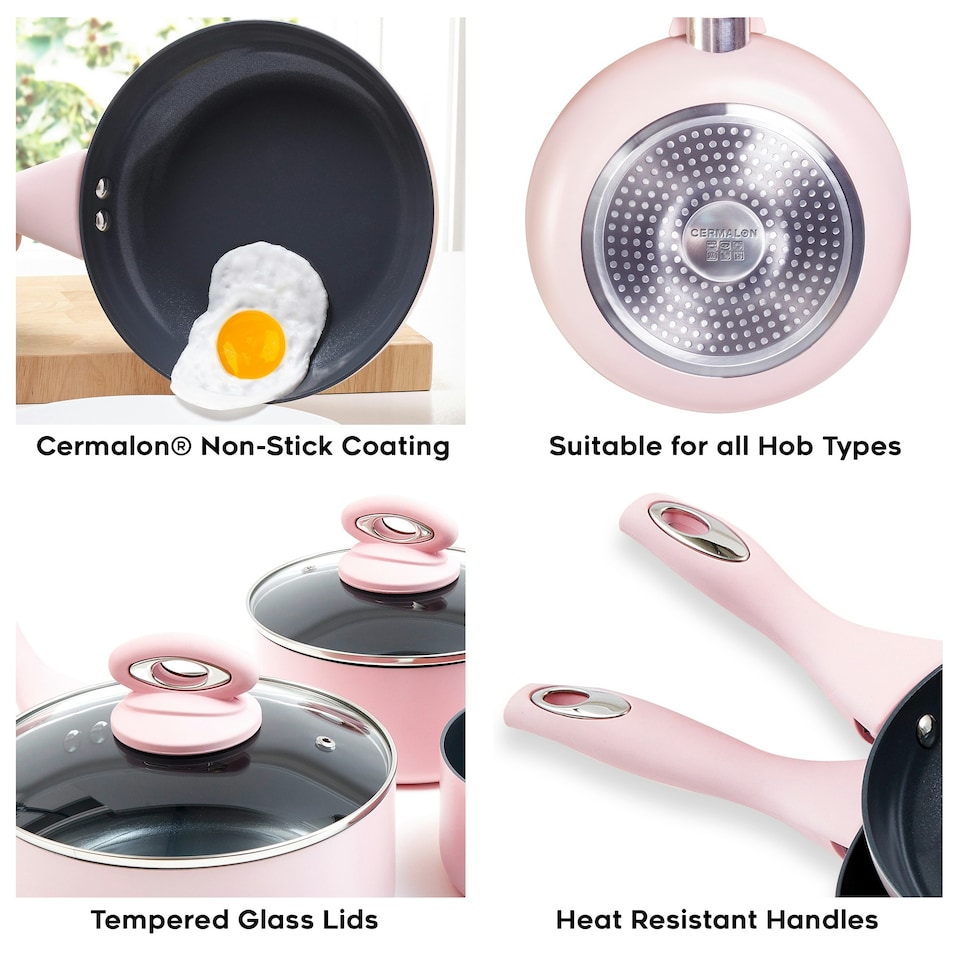 image 1 of Cermalon Blush Pink Non Stick 5 Piece Cookware Set