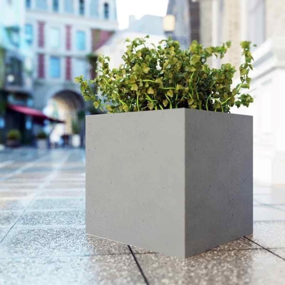 image 1 of Primrose Grey Cube Handmade Fiberstone Indoor Outdoor Planter 50cm
