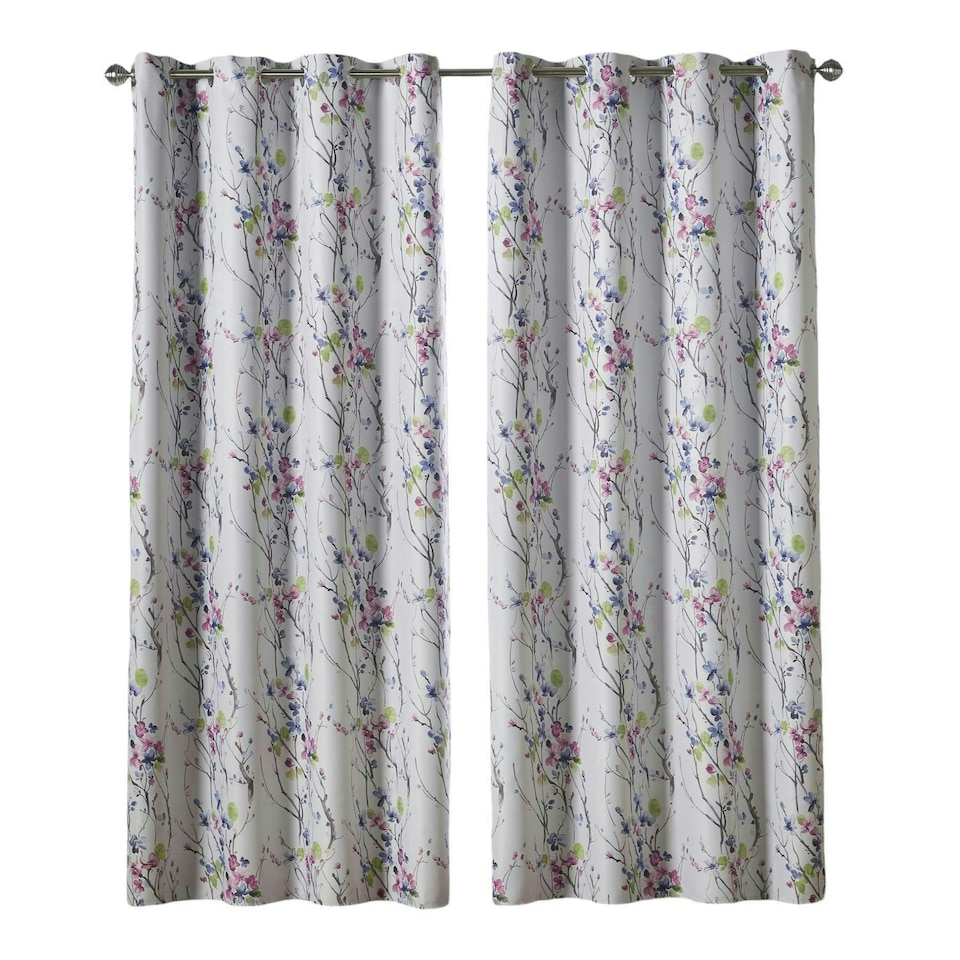 image 1 of Sakura Blockout Eyelet Curtains - Multi - 167 cm x 137 cm
