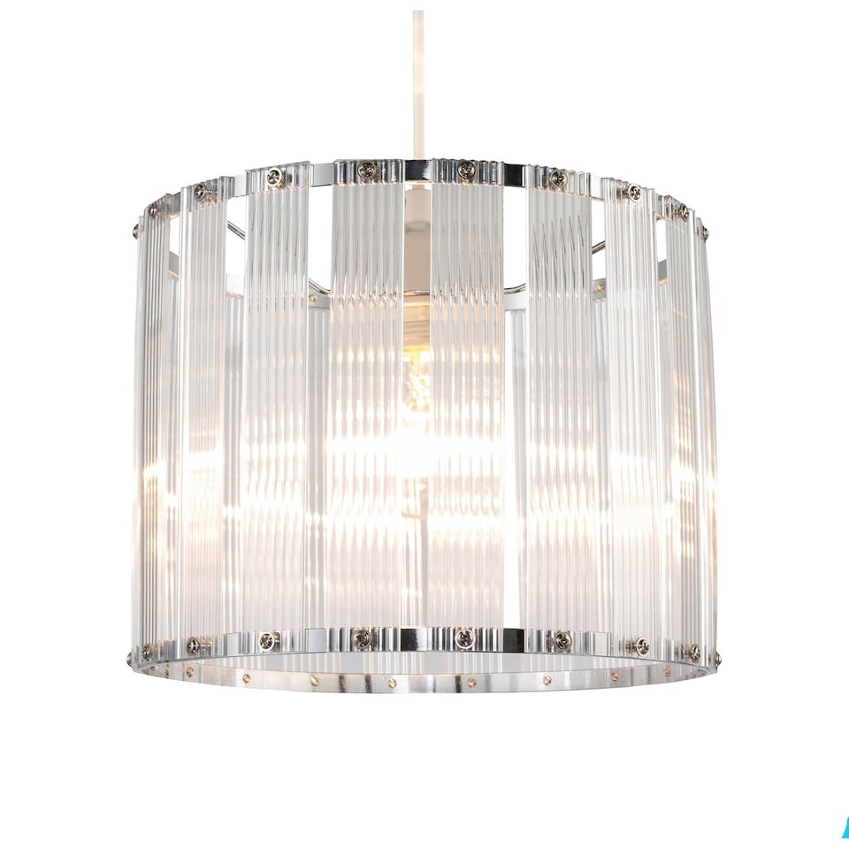 image 1 of Designer Pendant Light Shade with Rippled Acrylic Transparent Columns | Chrome | Chrome | 1