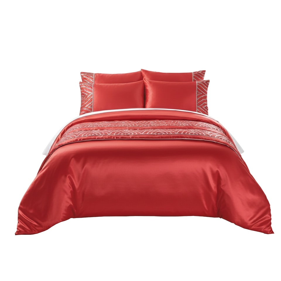 image 1 of Shimmer Duvet Cover Set Luxury Bedding with Elegant Metallic Finish | Red | Double