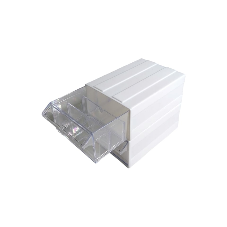 image 1 of White Stackable Plastic Storage Drawers L203xW135xH79mm with Removable Compartments