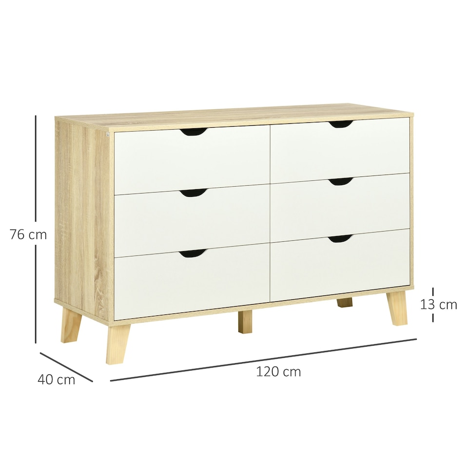 image 1 of HOMCOM Chest of Drawers, 6 Drawer Unit Storage Chest Bedroom