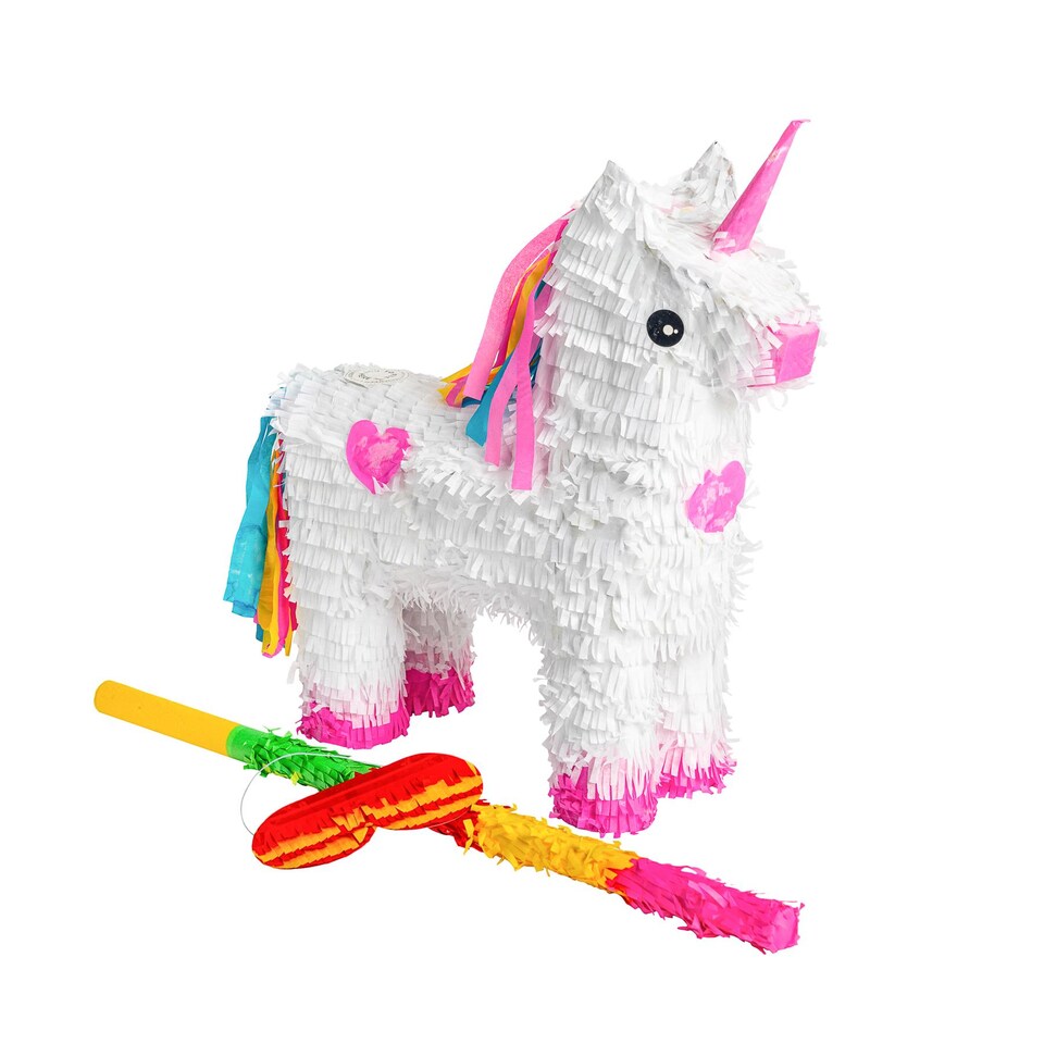 image 1 of Pinatas Unicorn Cardboard Pinata, Stick and Blindfold Set - W43cm x D13cm x H55cm - White