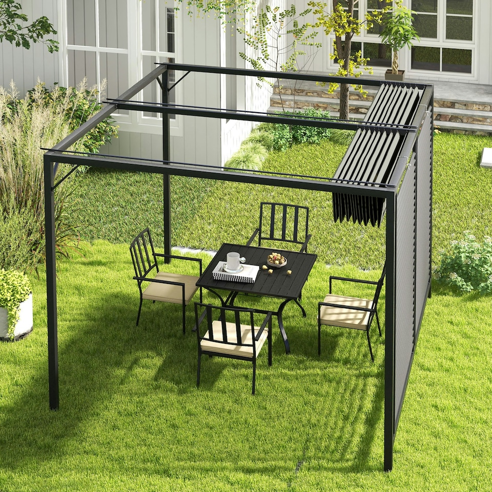 image 1 of Outsunny Metal Pergola Patio Sun Shelter Grape Tent Retractable Canopy UV Cut