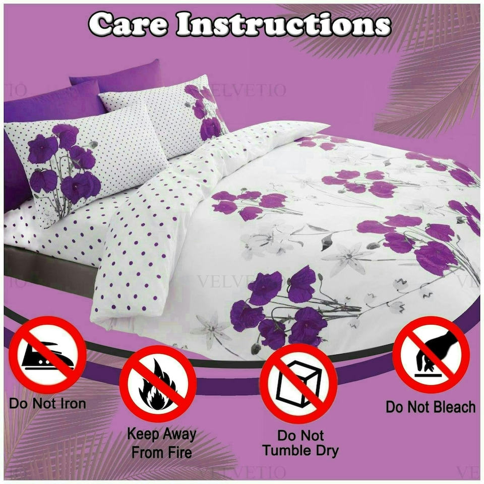 image 1 of VELVETIO Poppy Flower Duvet Cover Set Reversible Polycotton Easy Care Beddings Purple | Aubergine | Double