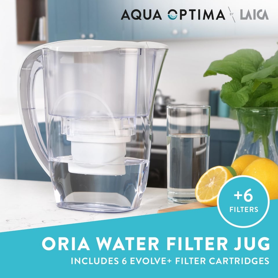 image 1 of Oria Water Filter Jug & 6 Evolve Filter Cartridges, 2.8L, White - Aqua Optima by Laica