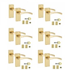Golden Grace 6 Sets Victorian Scroll Astrid Door Handles Latch in Polished Brass with 1 Pair of 3" Standard Butt Hinges & Latches Pack - 120mm x 40mm Backplate Gold
