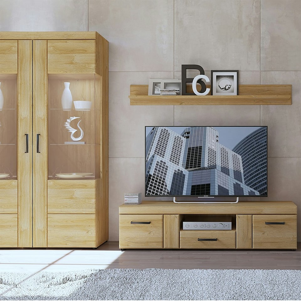 image 1 of Cortina Tall Wide 2 Door glazed Display Cabinet in Grandson Oak