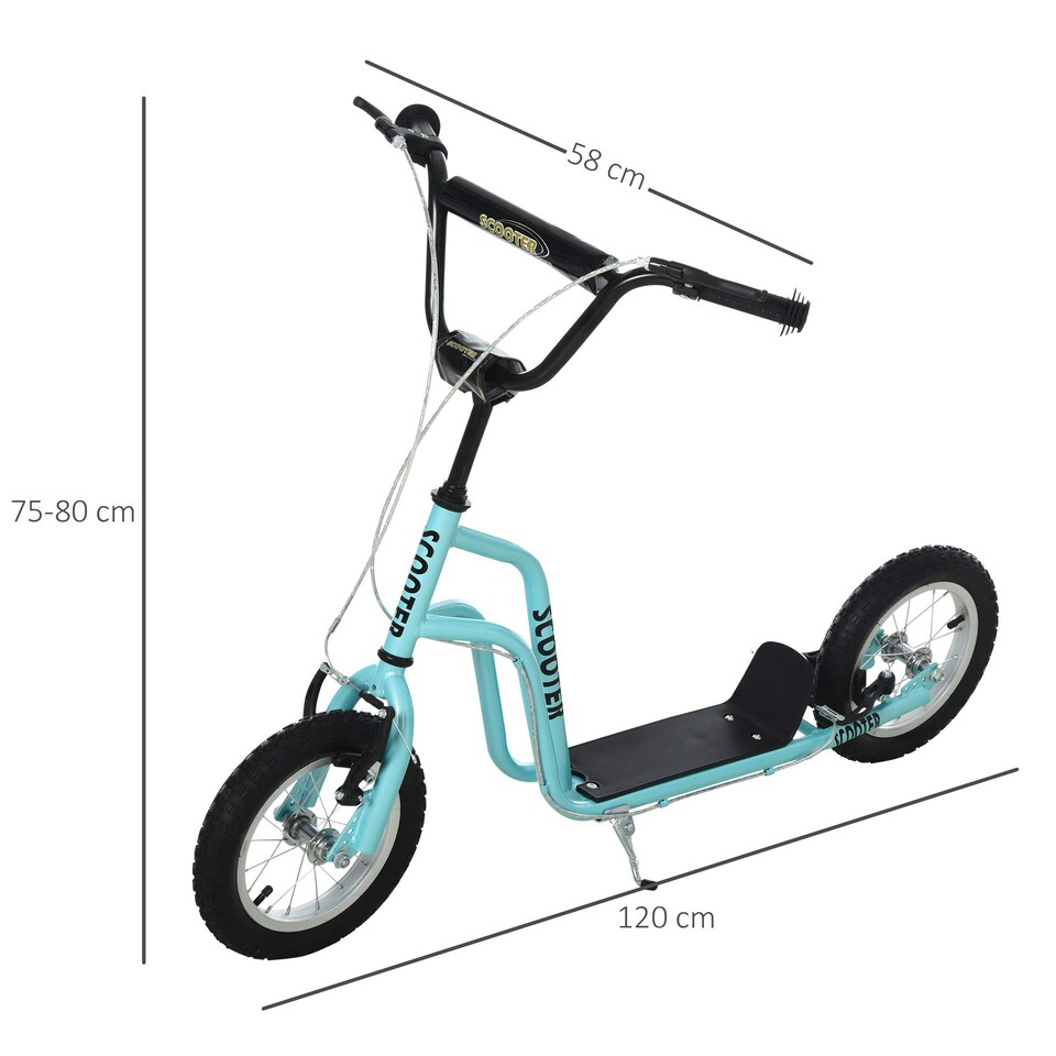image 1 of HOMCOM 75-80cm Kids Kick Scooter w/ Adjustable Handlebar Inflatable Wheels Blue