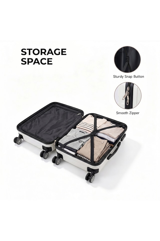 image 1 of Living and Home 2-Piece Geometric ABS Suitcase Set - White 20" & 14"