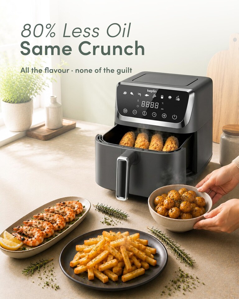image 1 of Keplin Cook Digital Air Fryer with Touchscreen and 8 Preset Cooking Menus