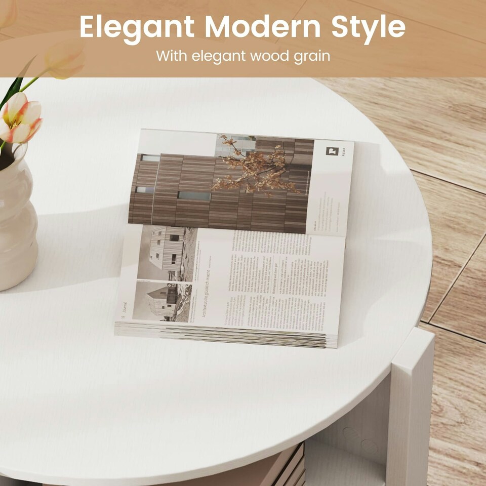 image 1 of COSTWAY 2-Tier Round Coffee Table Tea Cocktail Table White White