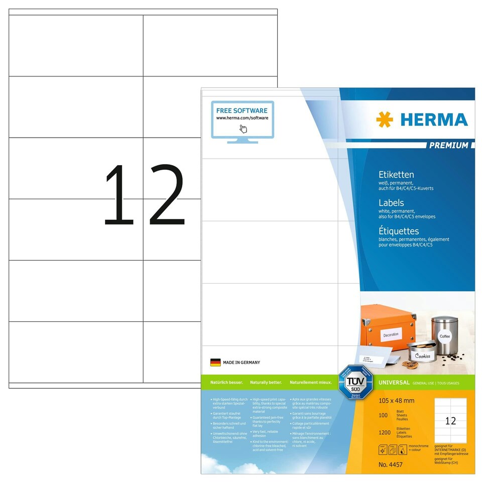 HERMA LABELWHITE 105 X 48 S/PRINT 100$ N/A