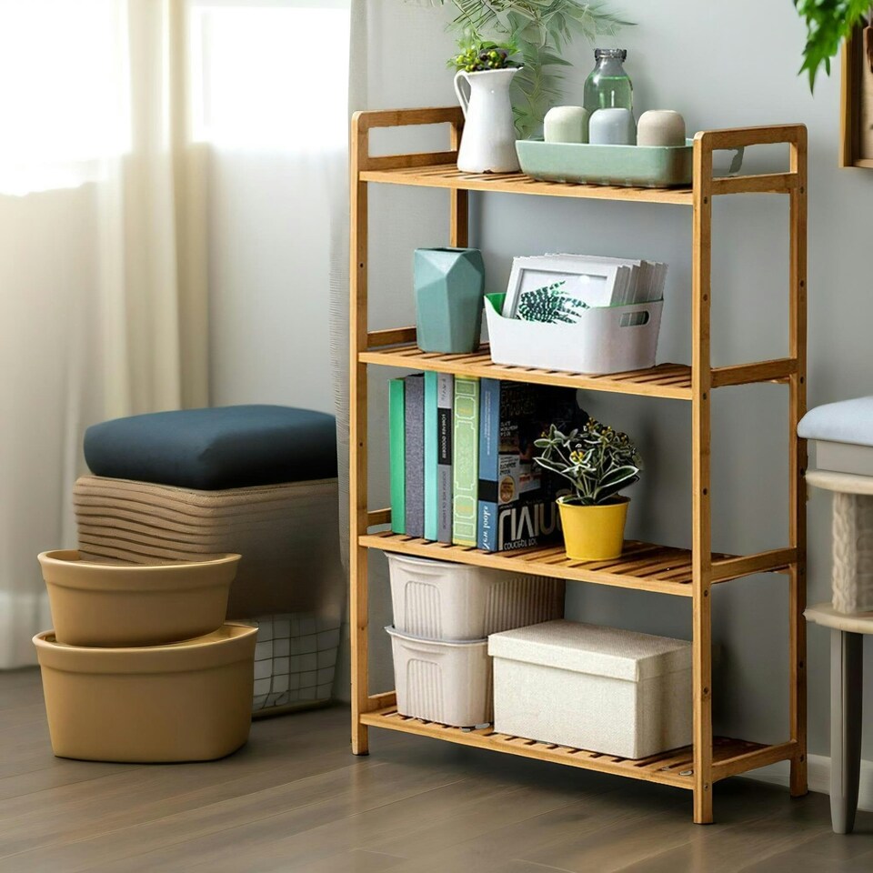 image 1 of 4 Tier Wooden Shelving Rack Brown | One Size