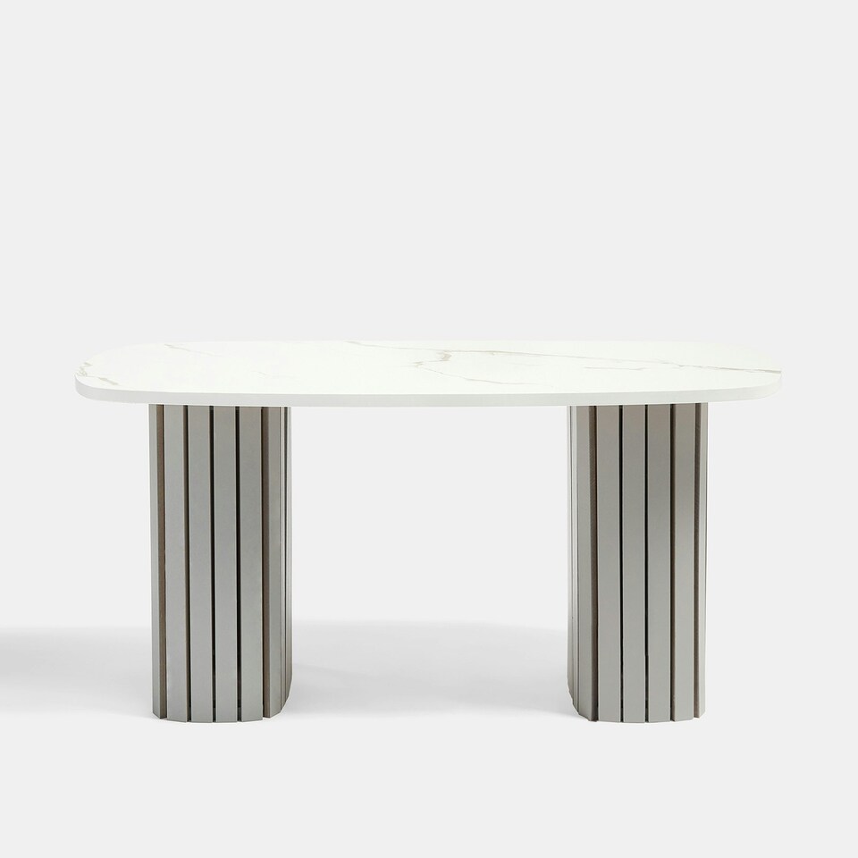 image 1 of OHS Ribbed Curved Home Furniture Living Room Decor Coffee Table White | White Marble