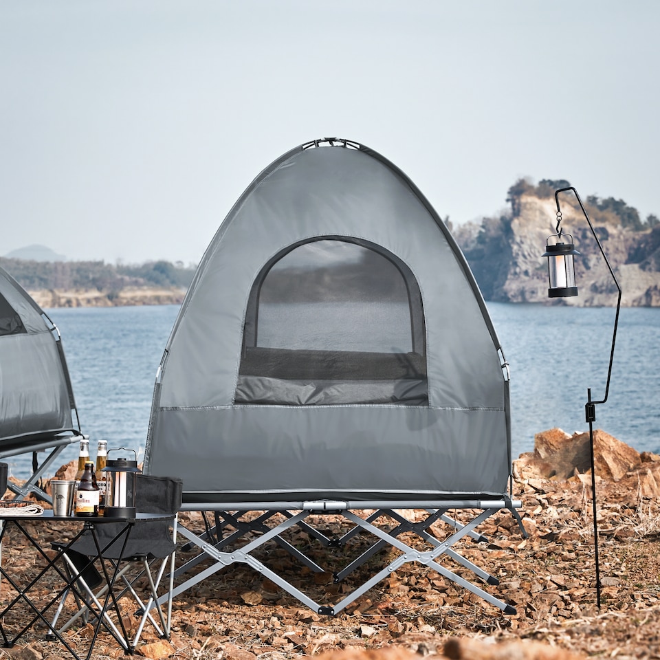 image 1 of SoBuy 2 Person Foldable Camping Tent with Bed, Air Mattress & Sleeping Bag, Gray, 75.9 x 57 x 74 in, 26.59 kg - OGS32-L-HG