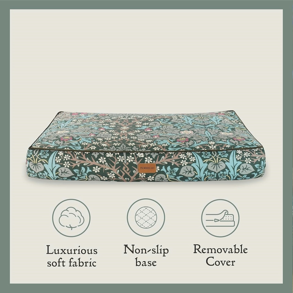 image 1 of Morris & Co Blackthorn Print Dog Mattress Bed - Medium | Green | M | 1