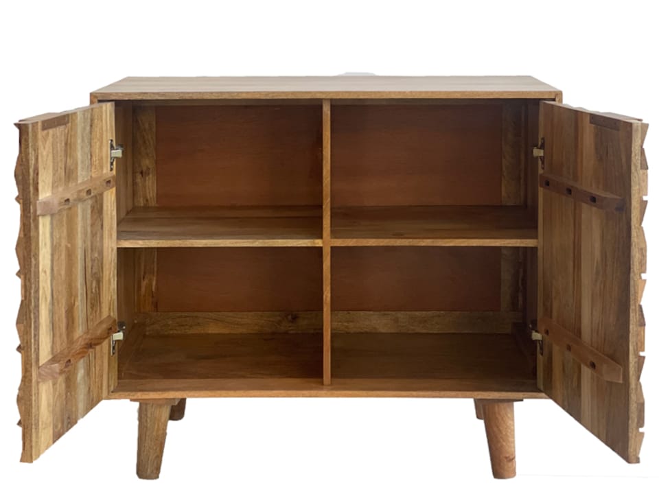 image 1 of Geometric Small Sideboard - Mango Wood - L45 x W93 x H77 cm - Mango Light Finish | Brown