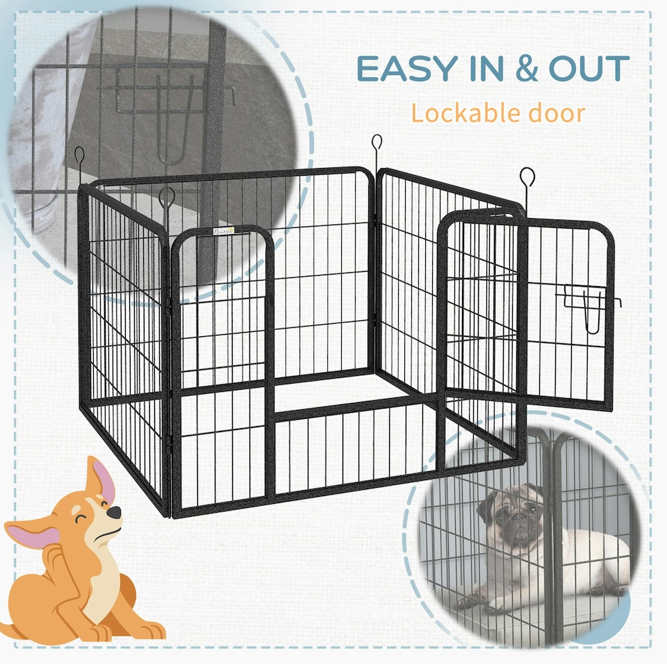 image 1 of Pawhut Metal Pet Playpen Dog Kennel w/Door Latches In/Outdoor Use 82Lx82Wx60Hcm