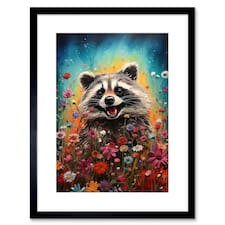 Gleeful Racoon Quirky Portrait Kids Bedroom 9x7" Black Framed Wall Art Print